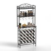 Wine Rack 3-Tier Liquor Storage Shelf with Hanging Wine Glass Holder and Fences, Large-Capacity Floor Liquor Stand with 20-Bottle for Home Bar - 2 of 4