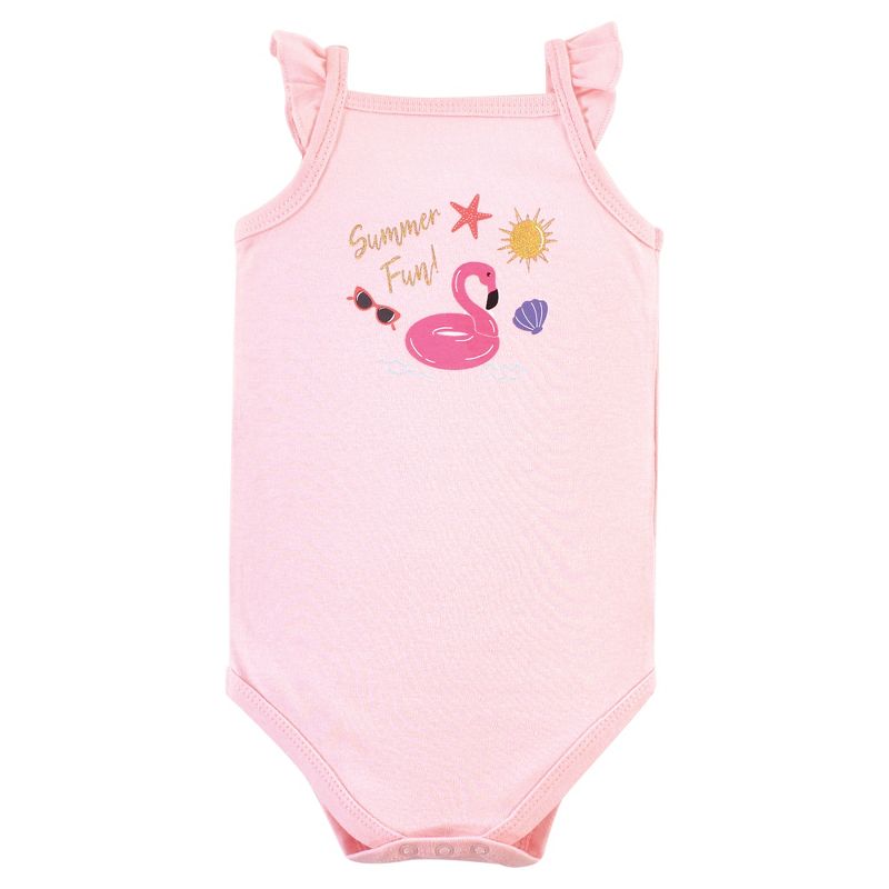 Hudson Baby Infant Girl Cotton Sleeveless Bodysuits 5pk, Summer Fun, 3 of 8