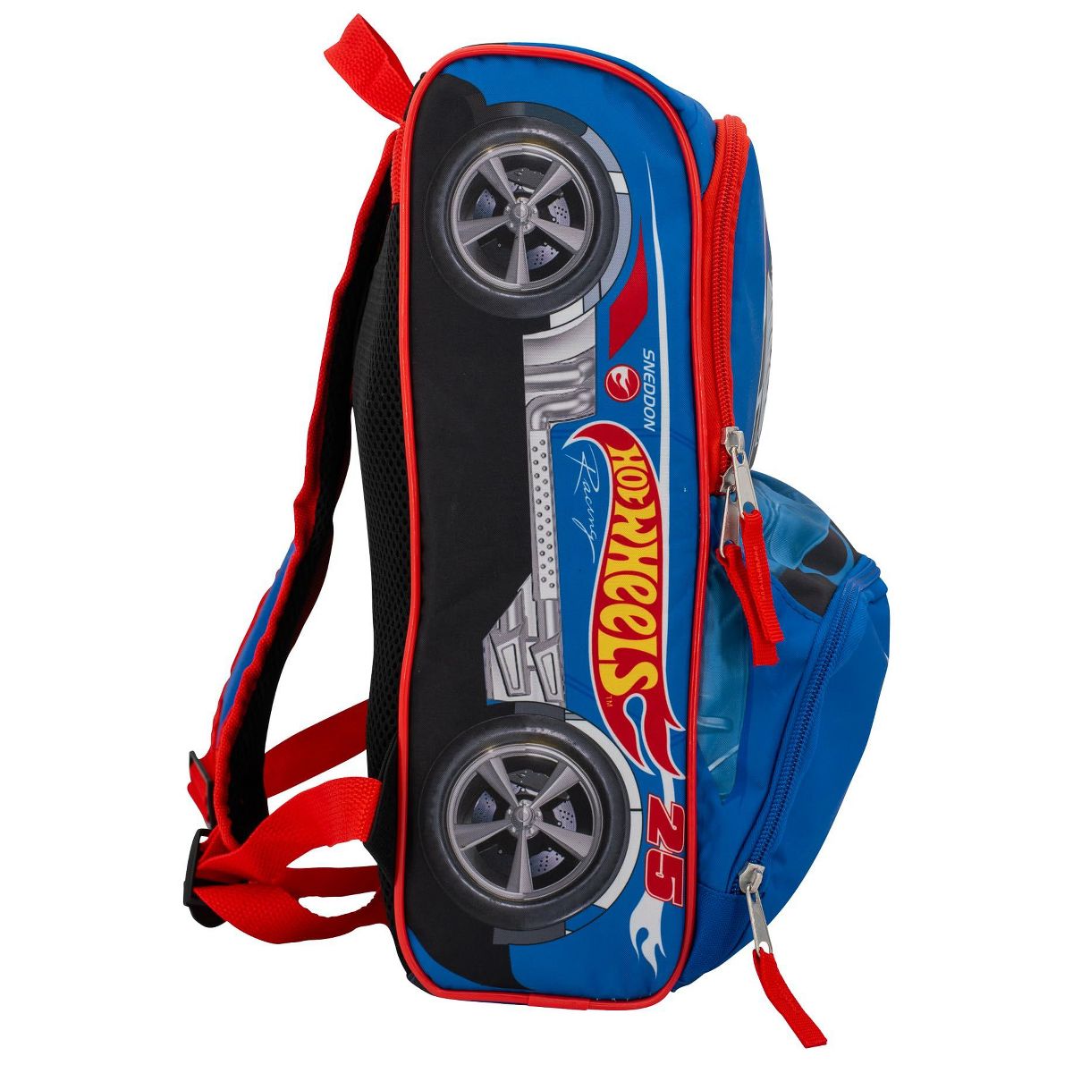 Hot Wheels Blue Sneddon #25 Twinduction Race Car Shaped 14” Mini Backpack, Kids School Bag, Blue - thumbnail 2