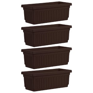 HC Companies 29.5 Inch Outdoor Fluted Plastic Venetian Flower Box for Patio, Flowers, Vegetables, or Succulents, Chocolate (4 Pack) - 1 of 4