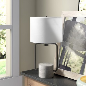 Hudson and Canal 22" Tall Table Lamp: Industrial Design, Concrete Base, Bronze Hardware, White Drum Shade - 1 of 4