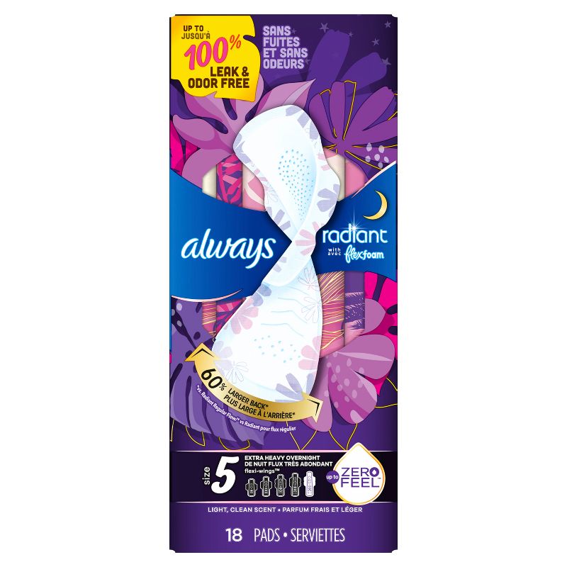 Always Radiant Extra Heavy Absorbency Overnight Sanitary Pads with Wings - Scented - Size 5, 3 of 11