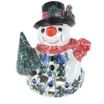 Blue Rose Polish Pottery Pandora Small Snowman Luminary