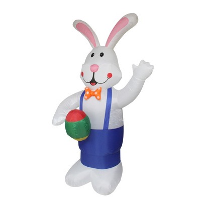 Northlight Easter 7' Inflatable Prelit Standing Bunny with Eggs Outdoor Decoration - White/Blue