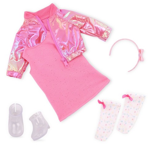 Our Generation Splash of Pink Metallic Bomber Jacket & Dress Outfit for  18'' Dolls