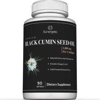 Sunergetic Black Cumin Seed Oil Softgels Non-GMO Cold Pressed Nigella Sativa Includes Thymoquinone & Omegas - 90 Softgels