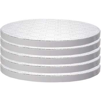 O'Creme Cake Board, White Round Cake Circles with Gorgeous Design, Pack of 5 Disposable Cake Drums