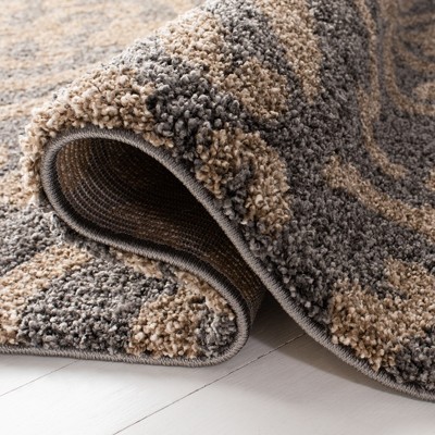Gray and Beige Square Shag Area Rug