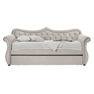 Acme Furniture Twin/Full Adkins Bed Beige Velvet - 1 of 4