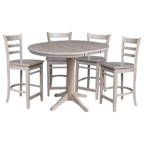 36 Cane Round Extendable Dining Table, Counter Height Extendable Dining Table White