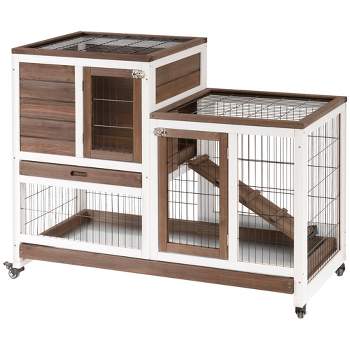 Extra Large 62 Classic Double Story Wooden Indoor & Outdoor Rabbit Hutch  Guinea Pig House On Wheels Small Animals Cat Home for Bunny Cage Hide Room