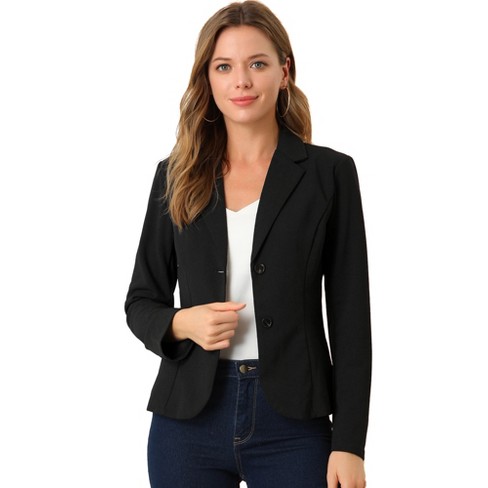 Allegra K Women's Elegant Work Office Lapel Collar Button Down Stretch Suit  Blazer Black XX-Large