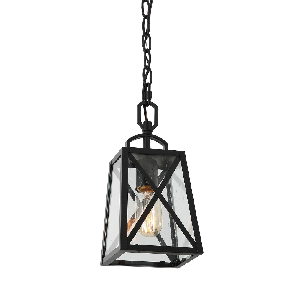 Photos - Chandelier / Lamp 11" Metal/Seeded Glass Square Outdoor Pendant Light Black - LNC