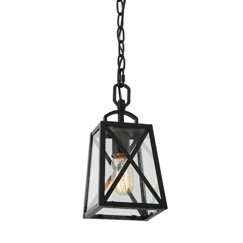 11&#34; Metal/Seeded Glass Square Outdoor Pendant Light Black - LNC, 1 of 14