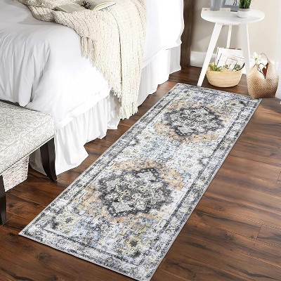 Large Vintage Medallion Rug, Low Pile Non-Slip Washable Traditional Carpet for Living Room, Bedroom, Dining Room