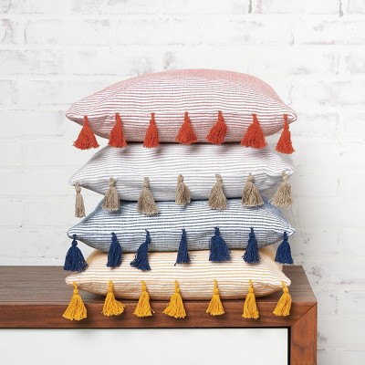 Brett Striped Cotton Throw Pillow with Tassels