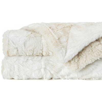 Luxurious Beige Faux Fur Reversible Sherpa Throw Blanket