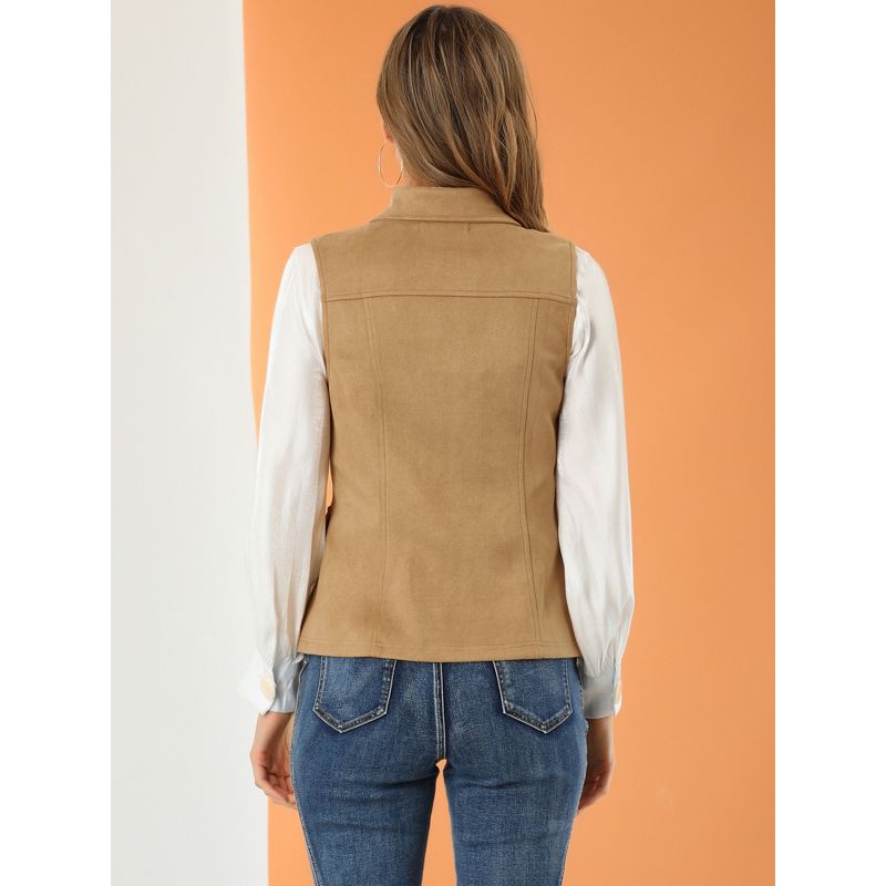 Allegra K Women's Buttoned Sleeveless Faux Suede Utility Vest with Cargo Pocket, 5 of 7