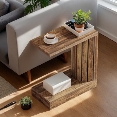 Hommoo C-Shaped Narrow End Table Rustic Brown