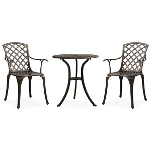 vidaXL 3 Piece Bistro Set Cast Aluminum Bronze - 1 of 4