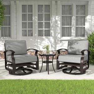 ALAULM Patio Furniture Set, Outdoor Aluminum Swivel Gliders Rocker, Patio Bistro Set Rocking Chair with Tempered Glass Table and Thickened Cushions - 1 of 4