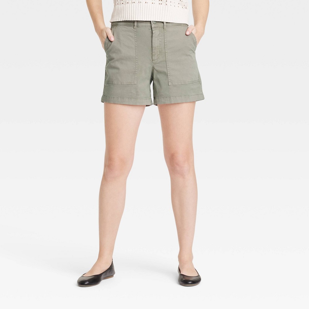Women's Mid-Rise Utility Trouser Shorts - Universal Thread™ Olive Green 2: Cotton Blend, Twill Fabric, 5" Inseam