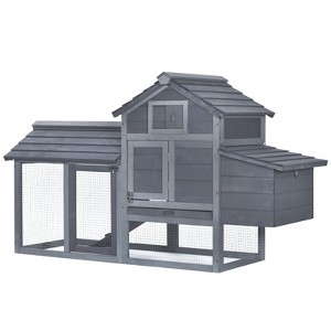 Skyzone 59" Fir Wood Chicken Coop with Nesting Box, Removable Tray & Non-Slip Ramp - Outdoor - 1 of 4