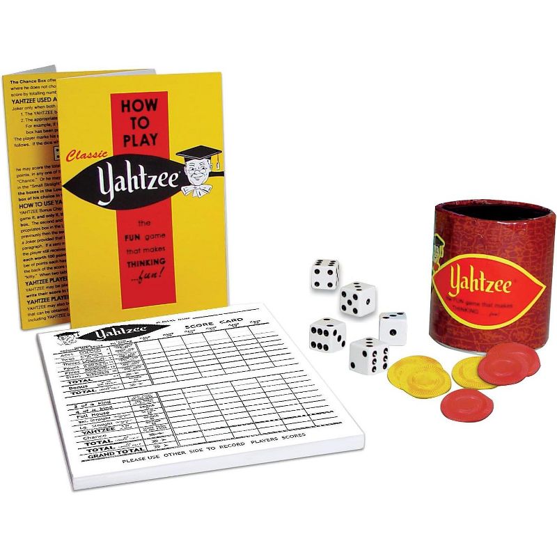 Hasbro Classic Yahtzee with Retro Artwork, An Exciting Game Of Skill And Chance with Original Components for Ages 8 and Up, 2 or More Player, 4 of 5
