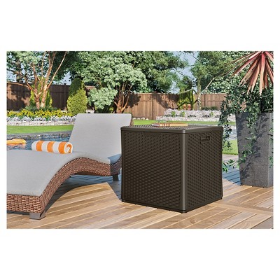 Large Brown Wicker 60-Gal Lockable Deck Storage Cube