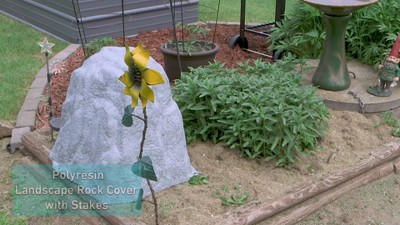 Sand Polyresin Faux Landscape Rock Cover with Metal Stakes