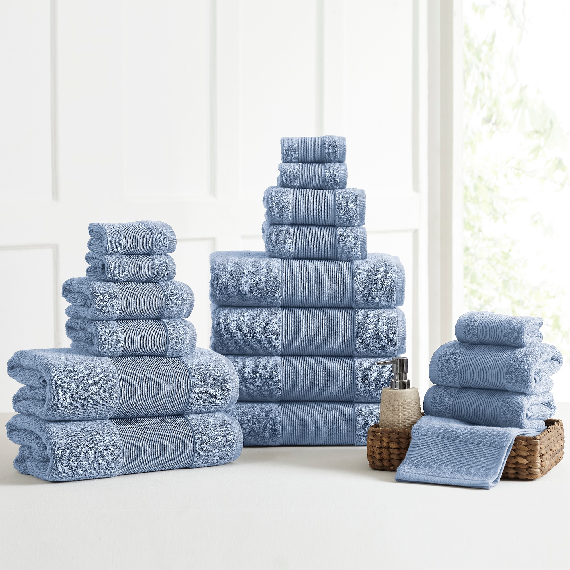 Modern Threads AirCloud 100% Cotton 18-Piece Towel Set, Wedgewood Blue