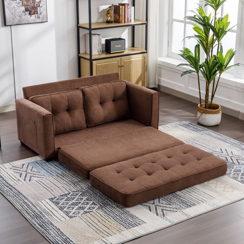 59.4" Upholstered Loveseat Sofa Couch, Pull-Out Sofa Bed with Side Pocket-ModernLuxe, 2 of 16