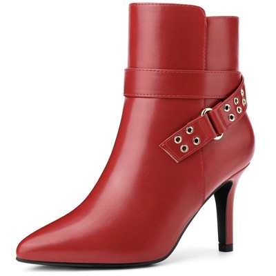 BLISSFUL STEP Pointed Toe with Buckle Dressy Stiletto Heel Ankle Boots for Women