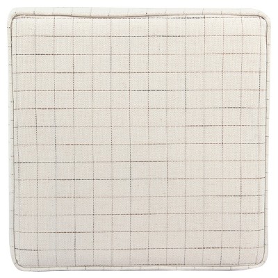 Grid-Patterned Beige and Brown Wooden Square Ottoman with Hidden Storage