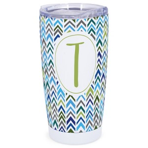 Elanze Designs T Monogram Herringbone Arrows Wrap-Around Design 20 Ounce Stainless Steel On-The-Go Coffee Mug, Thermal Travel Tumbler with Leak - 1 of 4