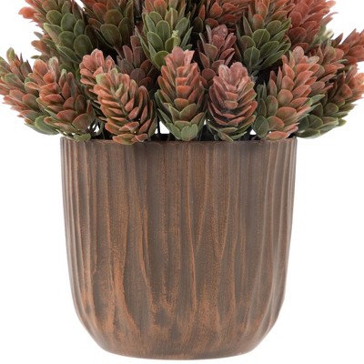 Rustic Brown and Green Faux Wild Flower Plant in Textured Pot