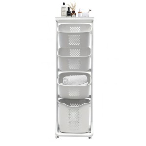 SKRAN 4-layer Laundry Hamper Sorter,Laundry Storage Organizer with Wheels,Easy to move,Removable Rolling Laundry Baskets,Stylish and Practical - 1 of 4