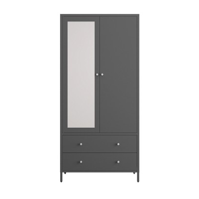 TIRAMISUBEST Metal Wardrobe Armoire - Mobile Closet with 2 Drawers, Locking Wheels & Adjustable Shelf | Space-Saving Storage for Bedroom