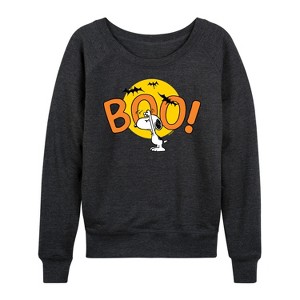 Women's - Peanuts - Boo Snoopy Lightweight French Terry Wide Neck Long Sleeve Shirt - 1 of 4