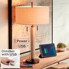 Franklin Iron Works Mid-Century Modern Table Lamp with USB Charging Port 28.5" Tall Whitewashed Wood Fabric Drum Shade Living Room Bedroom - 2 of 4