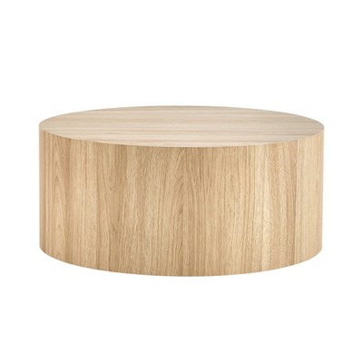 Infurnic Coffee Tables Wood Round Cylinder Coffee Table with  Natural Wood Finish for Living Room, Beige, 27.5"*27.5"*12"