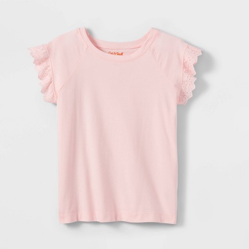 Girl Ruffle T-Shirt Cat & Jack Light Pink Peppermint Stripe Cap Sleeve Top Shirt 