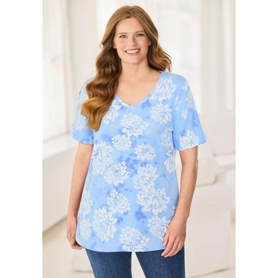 Woman Within Perfect Printed Short-Sleeve V-Neck Tee