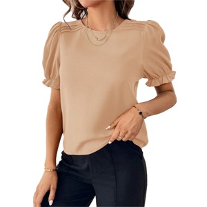 Womens Blouse Summer Tops Keyhole Back Short Ruffled Lantern Sleeve Blouse Summer Business Tops Elegant Formal Tops for Women - 1 of 4
