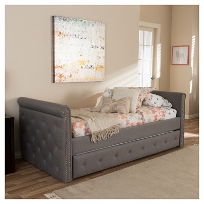Gray Twin Upholstered Daybed with Tufted Nailhead Trim and Trundle