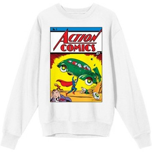 Superman Action Comic Issue No. 1 Cover Crew Neck Long Sleeve Men's White Sweatshirt - 1 of 2