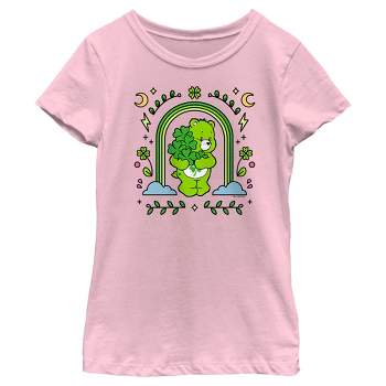 Girl's Care Bears St. Patrick's Day Good Luck Bear Green Rainbow Arch T-Shirt