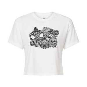 Women's - Are You Afraid of the Dark - Monster Patches Cropped Graphic T-Shirt - 1 of 4
