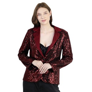 Artyska Women's Long Sleeve Satin Sequin Blazer Jackets Party Sparkly Coat - 1 of 4