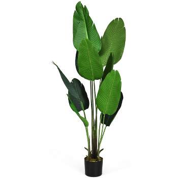 Tangkula 5.3 Feet Bird of Paradise Artificial Plant Floor Silk Banana Leaf Plant Fake Greenery Potted Tall Plants Faux Tree